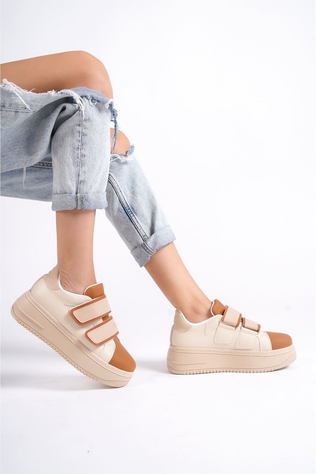 Bellamy Tan Matte Leather Velcro Women's Sports Shoes