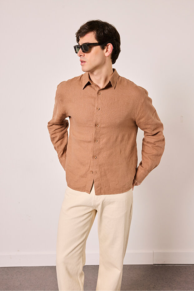 %100 Keten Oversize Gömlek - 3