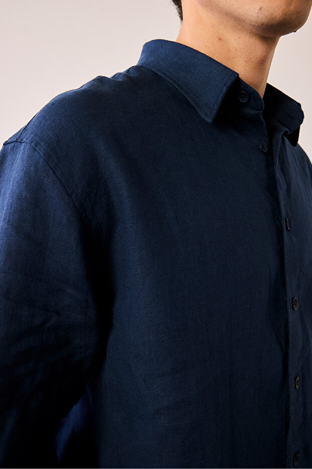 %100 Keten Oversize Gömlek - 3