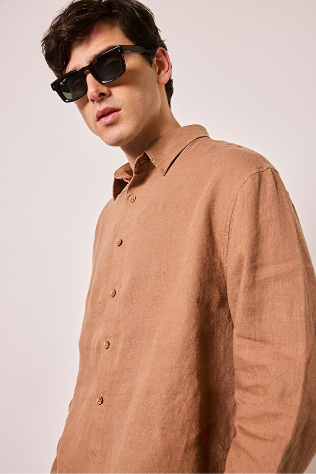 %100 Keten Oversize Gömlek - 1