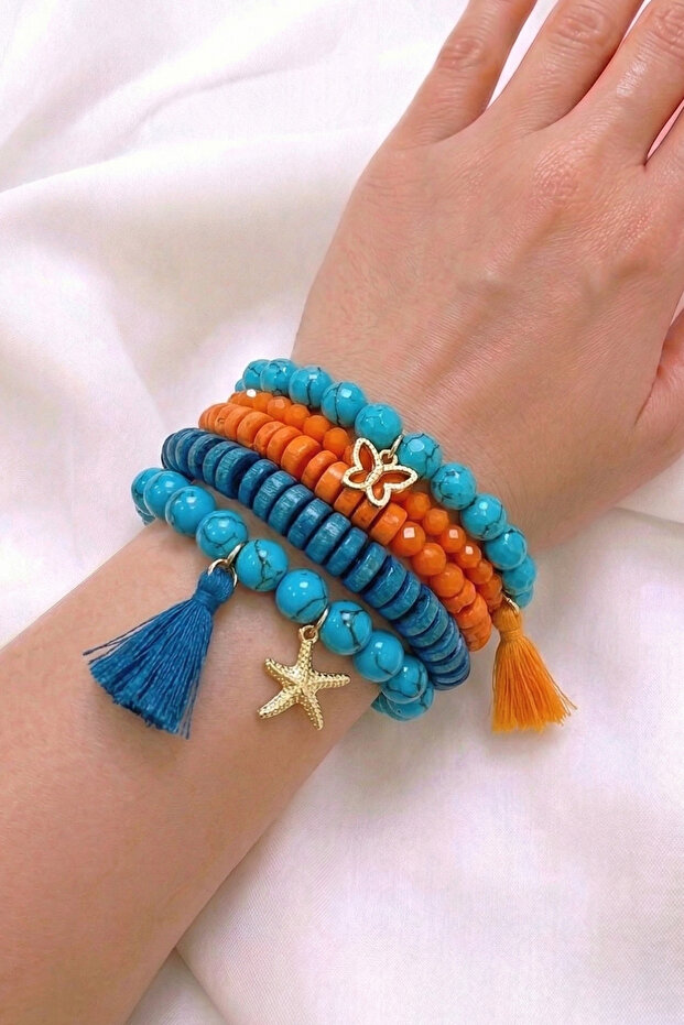 Design Wrapped Wooden Crystal Alaçatı Bead Bracelet