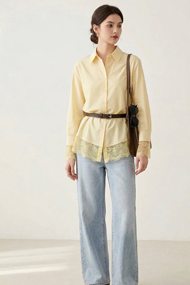 POPLİN DANTELLİ GÖMLEK - 1