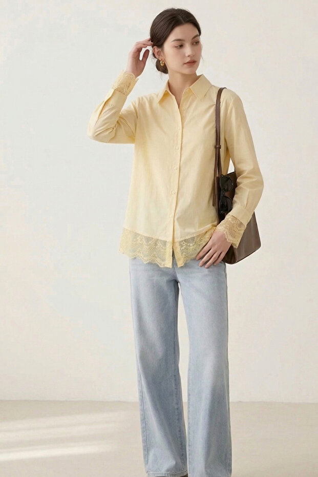 POPLİN DANTELLİ GÖMLEK - 5