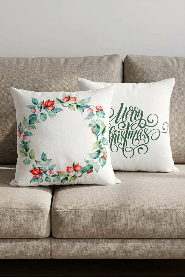 Set of 2 Christmas Themed Decorative Throw Pillow Covers - Merry Christmas, Kokina