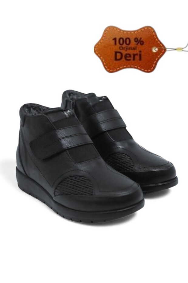 Women's Black Genuine Leather Comfort Full Orthopedic Mother Boots