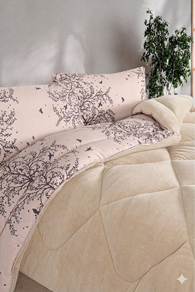 Double Mink Birds Welsoft Quilt Pillow Case | Double Sided Quilt Dowry Set