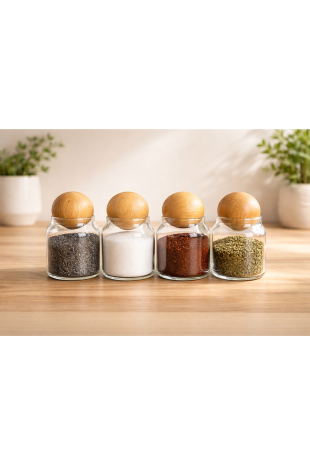 4-Piece Spice Jar with Lid, Spice Jar Set (4 Spoons as a Gift)
