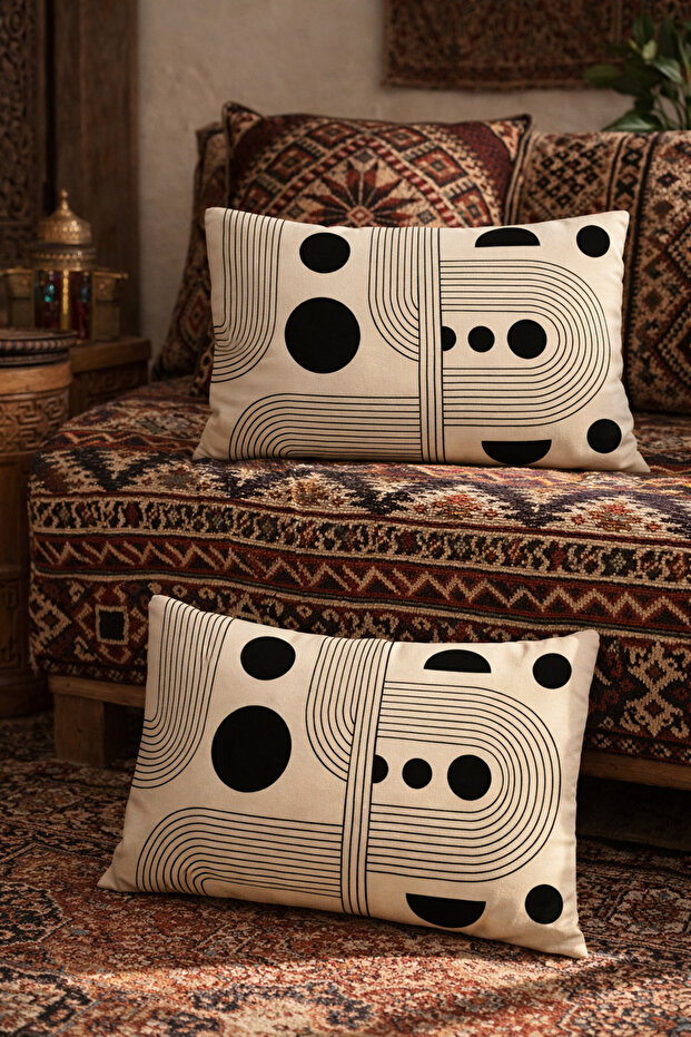 Light Lines and Geometric Objects Patterned 2-Piece Rectangular Throw Pillow Cover - 3