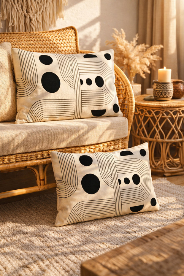 Light Lines and Geometric Objects Patterned 2-Piece Rectangular Throw Pillow Cover - 2