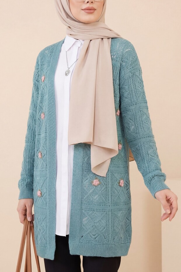 Openwork Embroidered Cardigan -Mint