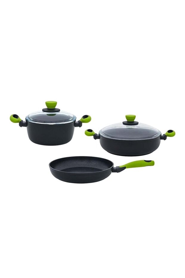 Clr2325Set05Lg Colorgy 5 Piece Set Green 22cm Deep Pot + 26cm Shallow Pot & Pan