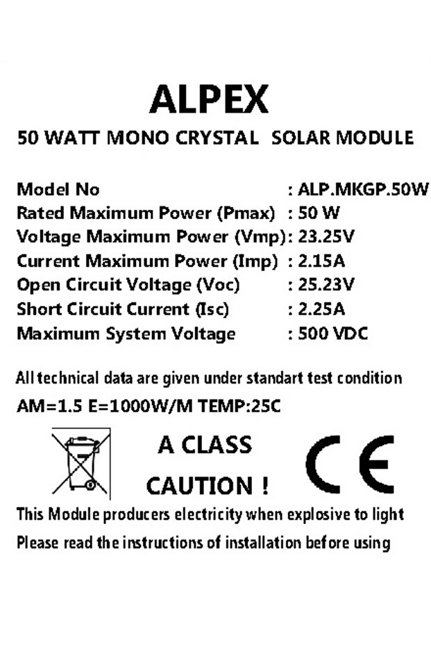 50 WATT MONOKRİSTAL GÜNEŞ PANELİ - 2