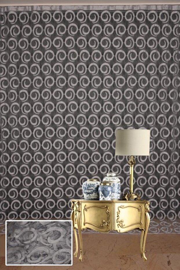 Vakko Model Gray Color Rope Curtain Ready Made Buttons Sewn on Rope Curtain 300*270 cm