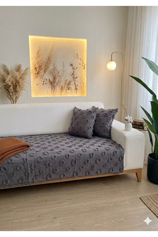 غطاء كنبة منقوش بونبون 100*240 أنثراسايت