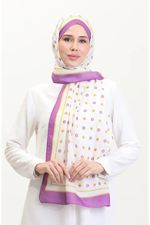 Patterned soft shawl 70265-04 purple yellow
