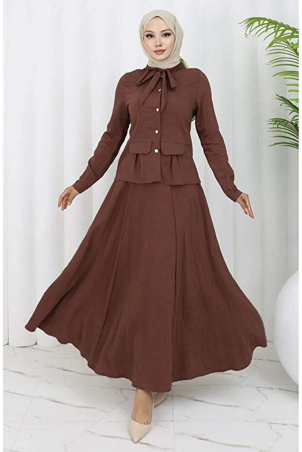 Shirt Skirt Double Set 11309-02 Brown