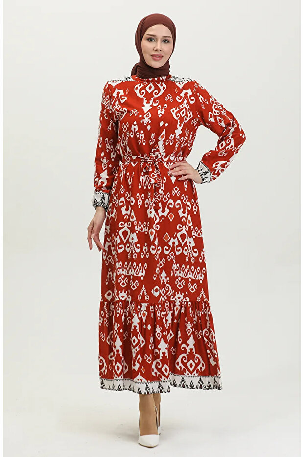 Viscose Dress with Trim 0385-02 Terracotta Color
