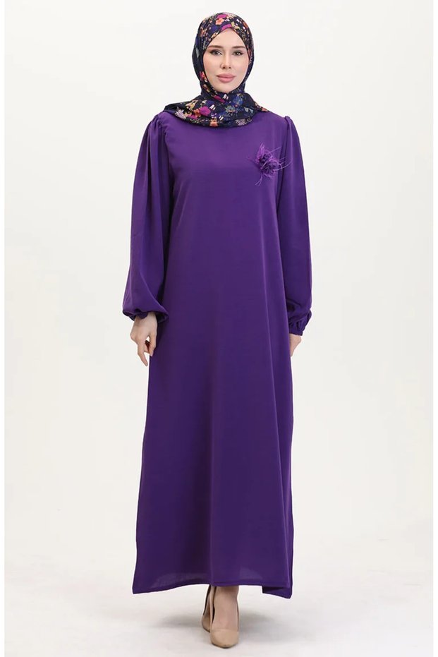 Purple Brooch Detailed Dress 0017-02