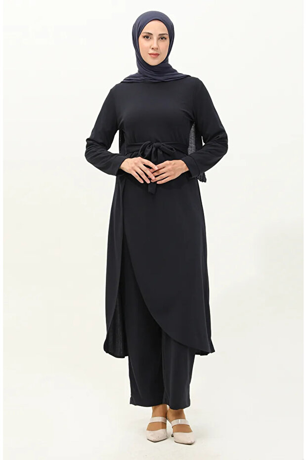 Slit Tunic Trousers Double Set 0664-09 Navy Blue