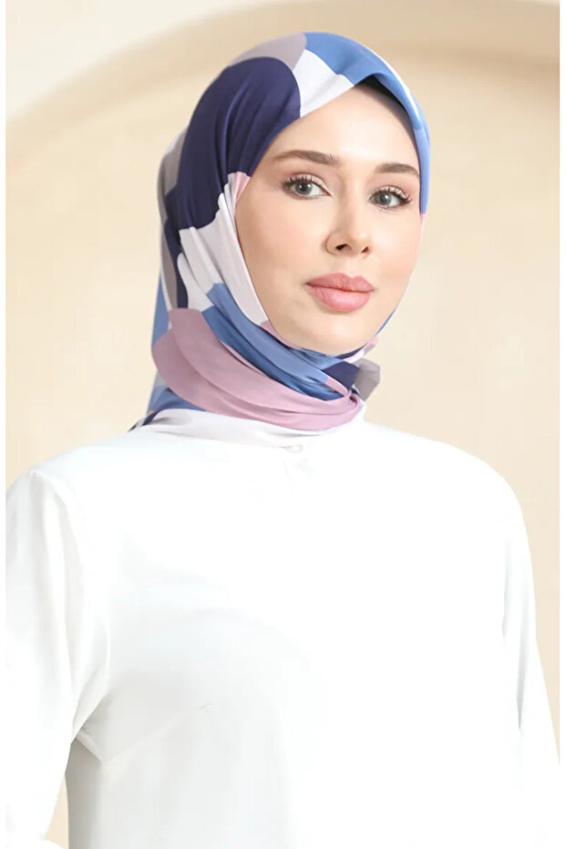 وشاح ناعم منقوش 70253-05 أزرق داكن رمادي