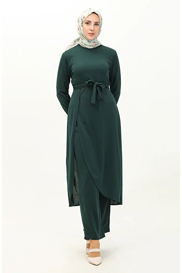 Slit Tunic Trousers Double Set 0664-01 Emerald Green