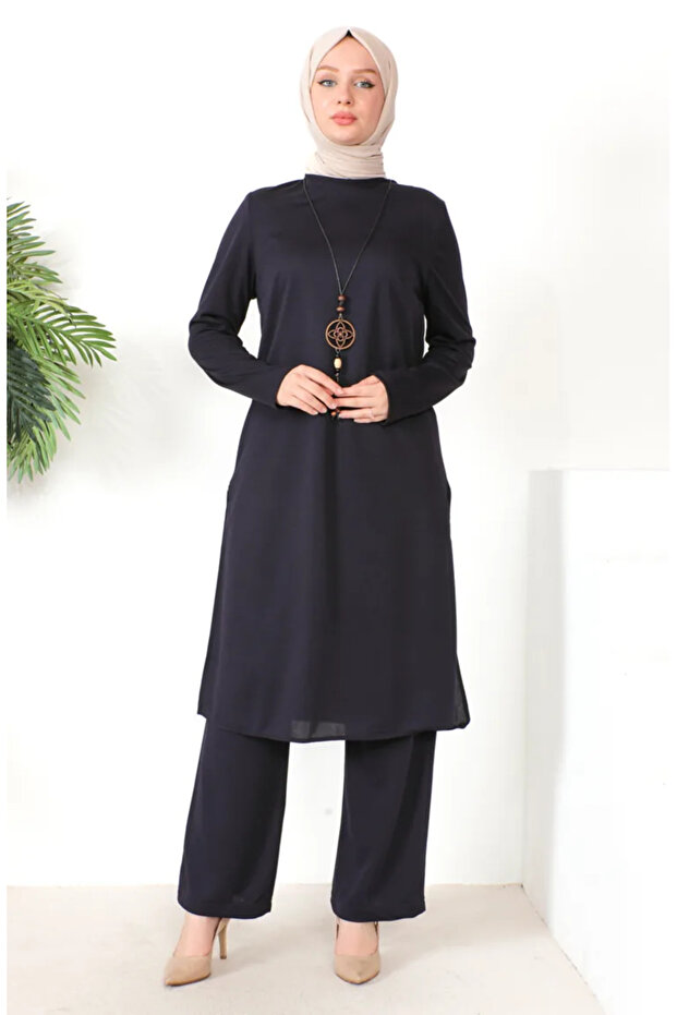 Necklace Tunic Trousers Double Set 8585-06 Purple