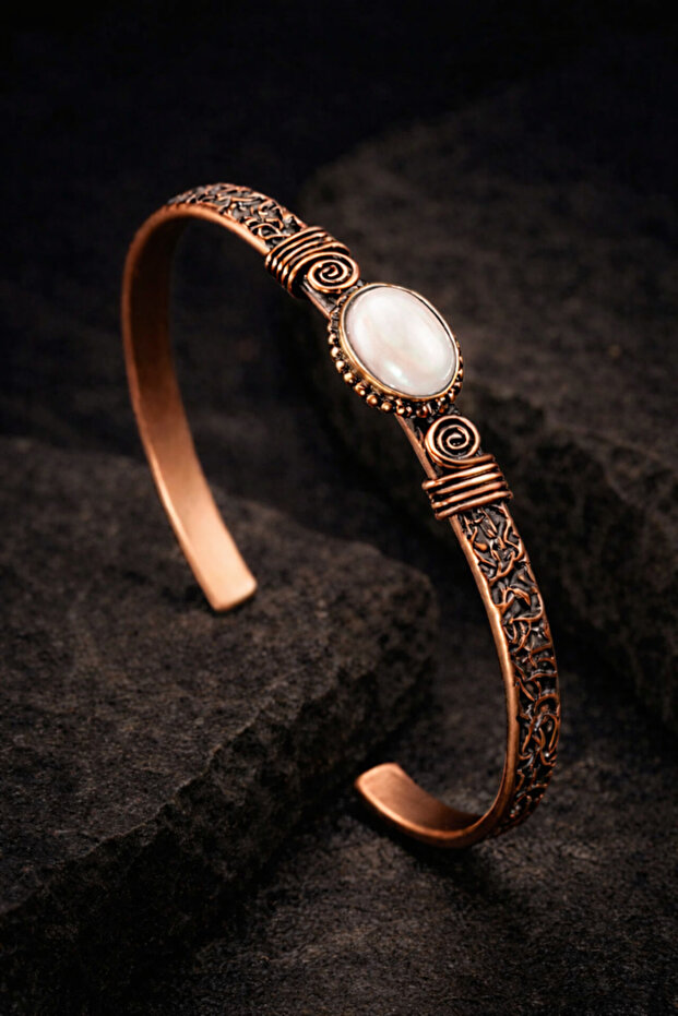 Women's White Natural Stone Copper Bracelet with Stone Cuff Bracelet