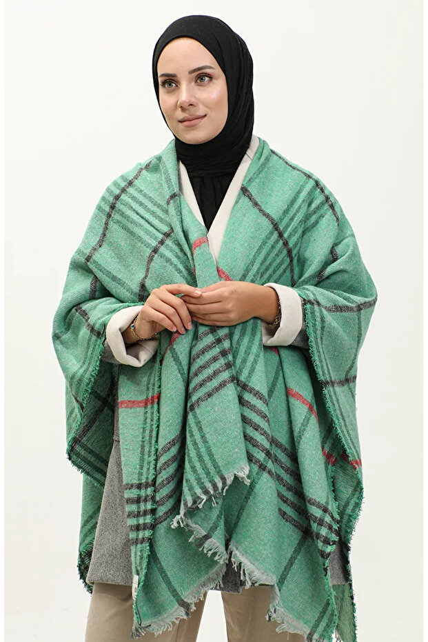 معطف بانشو منقوش بخطوط 2054-05 أخضر