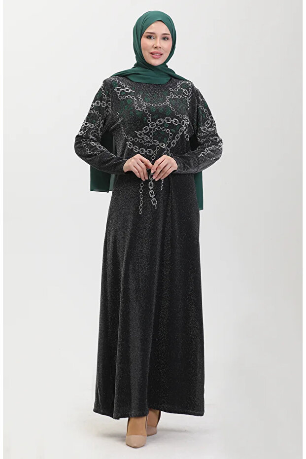 Stoned evening dress 0433-01 black green