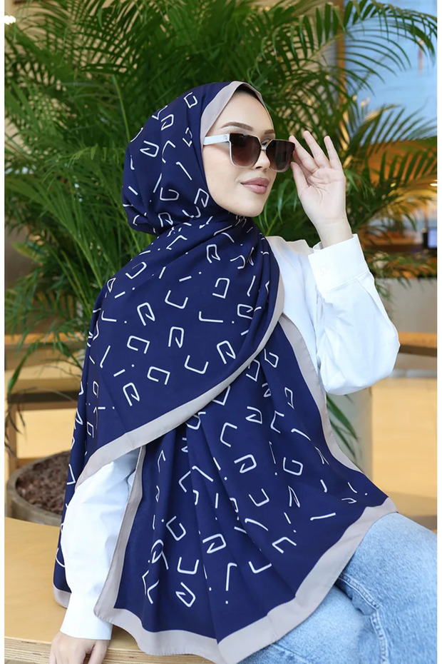 شال كابري منقوش 70350-07 أزرق داكن