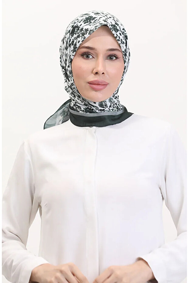 وشاح ناعم منقوش 70261-08 رمادي أخضر داكن