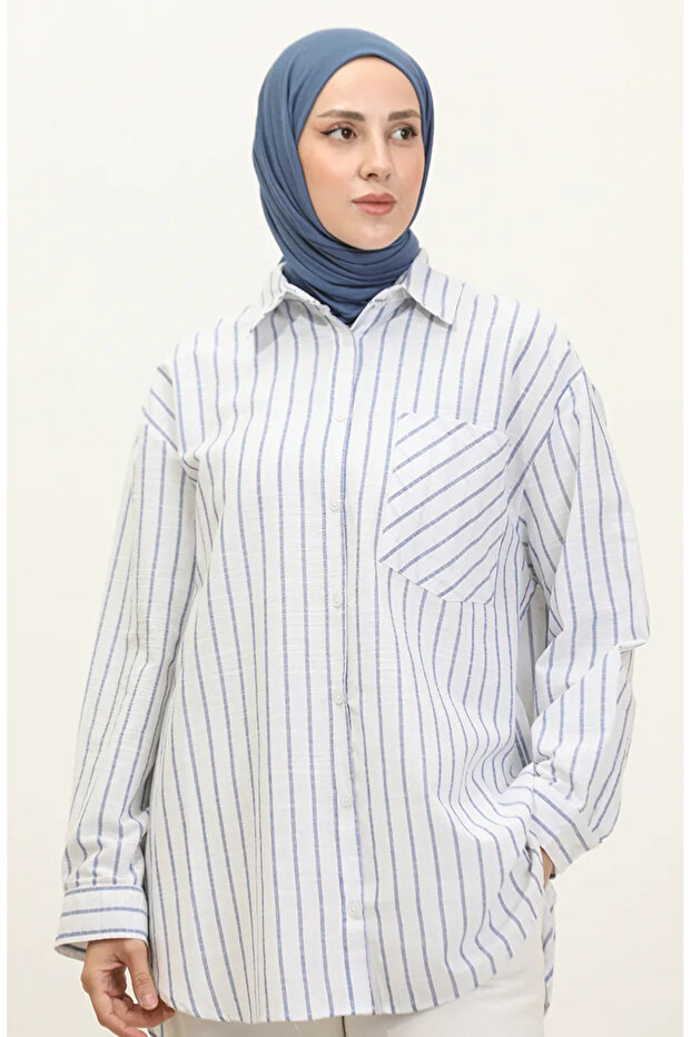 Linen blended striped shirt 4818-01 indigo