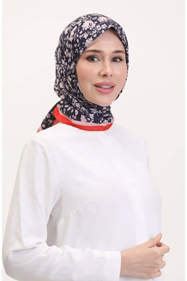 وشاح ناعم منقوش 70261-12 برتقالي أزرق داكن