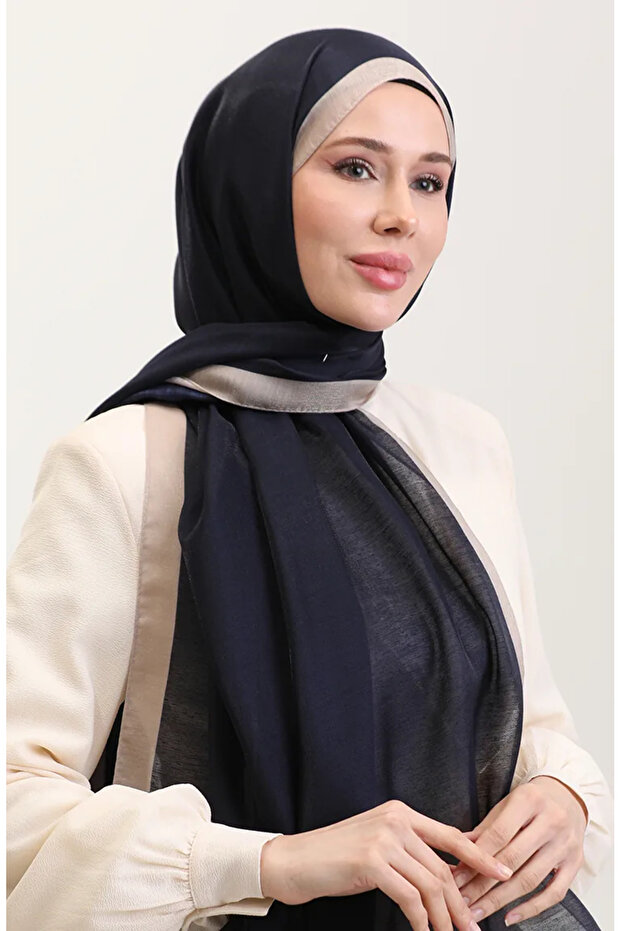 Amber Luxury Shawl 70274-13 Dark Navy Blue Beige