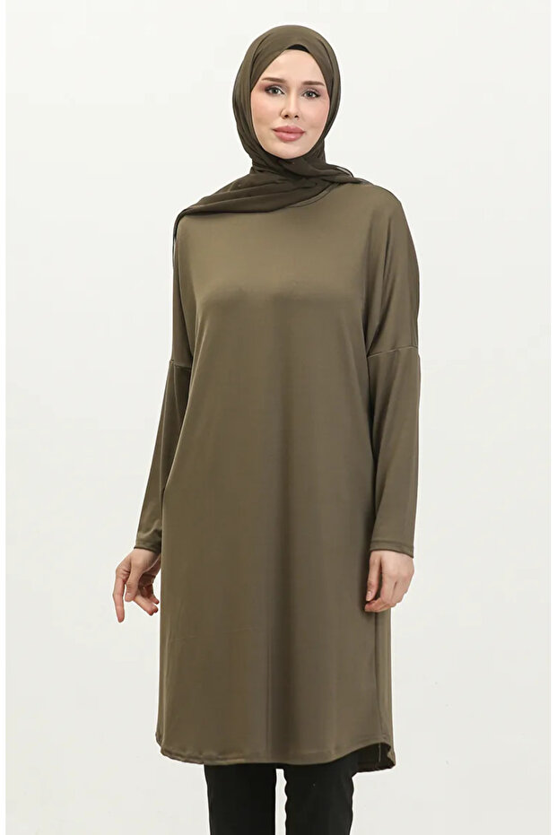 Plain Draped Relaxed Cut Tunic 8714-01 Dark Khaki