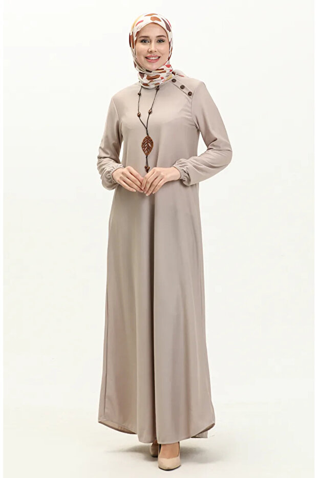 Button detailed necklace dress 4141-06 stone