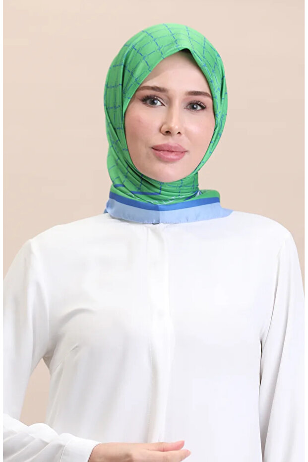 Soft cotton scarf 19091-23 green cobalt blue