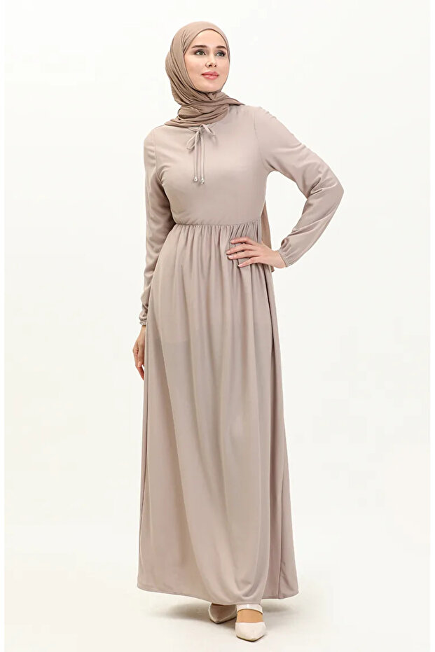 Waist pleated dress 0575-09 mink