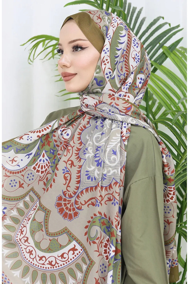 شال ناعم منقوش 70314-19 أخضر زيتي مينك