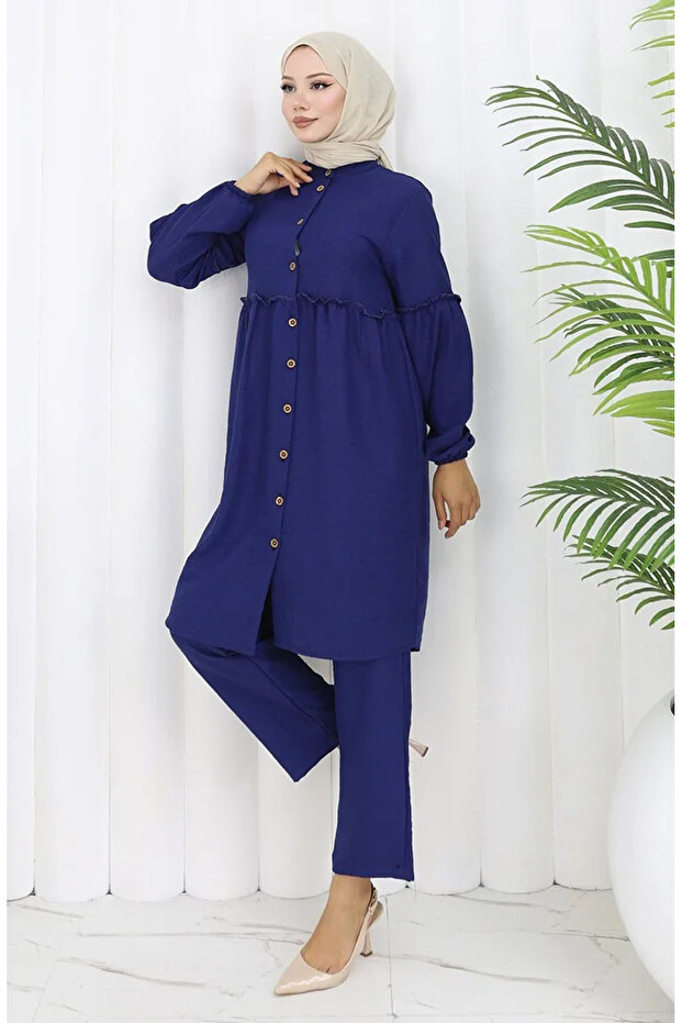 طقم مكون من قطعتين بنطلون تونيك بأزرار مربوطة 0115-07 Saks