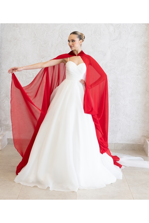 New Generation Red Chiffon Kaftan-Wedding Dress with Over-Cape-Bindalli-Chiffon Kaftan-Red Kina Dress