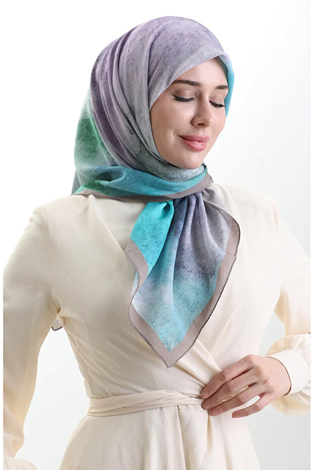 Karaca Patterned Natural Fiber Scarf 82018-03 Mink Blue