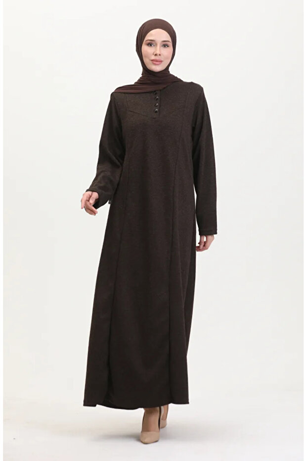 Plus Size Button Detail Dress 0532-05 Brown