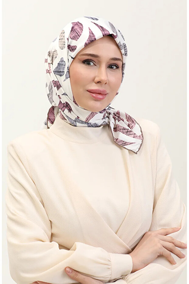 وشاح منقوش 70289-02 بلون المينك البرقوقي