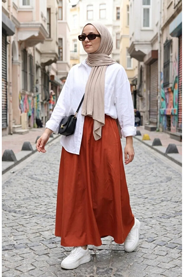 Elastic Waist Comfortable Cut Skirt 0227-07 Tan
