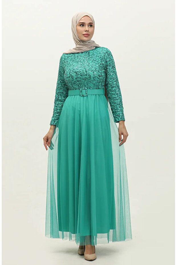 Belted Evening Dress 5353-20 Green