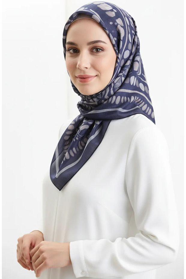 وشاح بنمط العنبر 70326-07 باللون الأزرق الداكن من فرو النمس