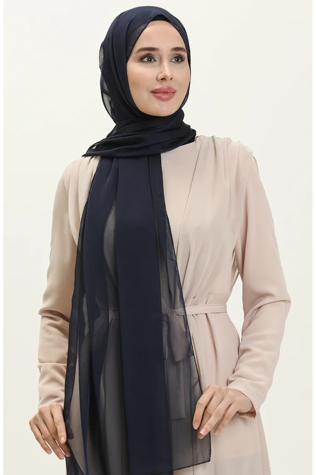 شال شيفون أزرق كحلي من Aymina - موديل 7586-08 Janjan