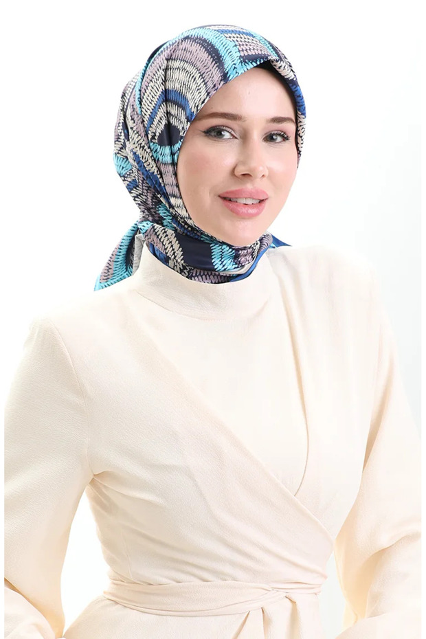 Karaca Rayon Scarf 81055-11 Navy Blue Turquoise