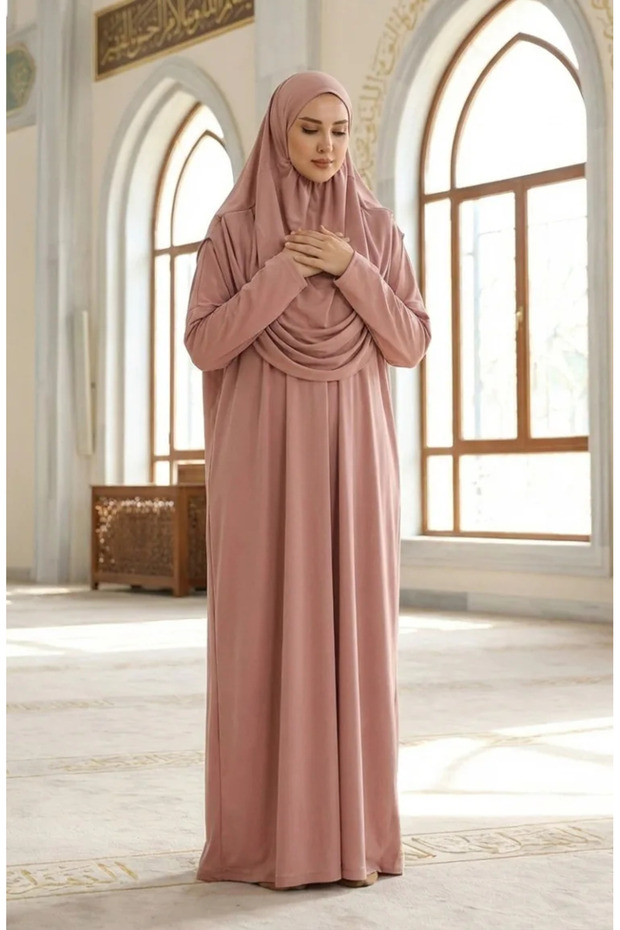 Practical prayer dress with bag 1973-10 dusty rose
